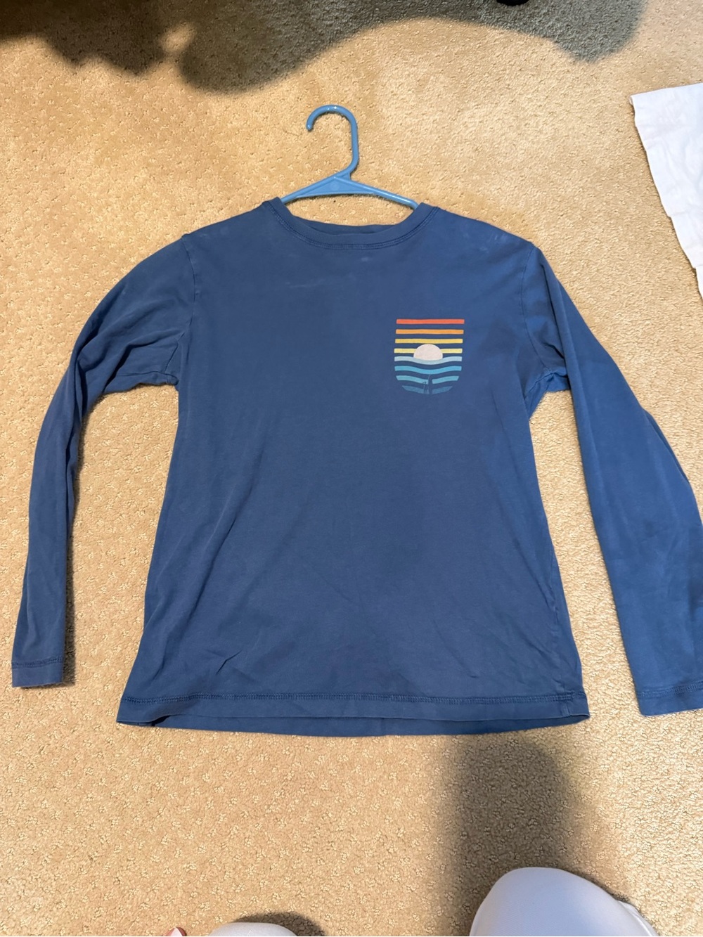 johnnie-O Navy Long Sleeve Tee with Sunset Stripe Pocket